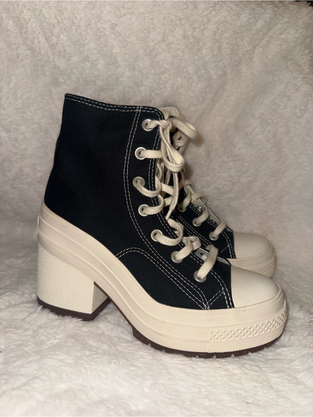 Converse Black and Cream Platform Lace-Up Heeled Sneakers